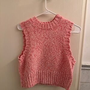 Pink Marled Knit Sweater Vest – Ruffle Sleeve Short